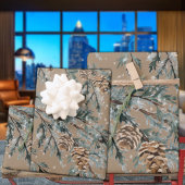 Feuille De Papier Cadeau Branches Et Cônes Rustiques De Juniper Bleu Kraft