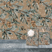 Feuille De Papier Cadeau Branches Et Cônes Rustiques De Juniper Bleu Kraft