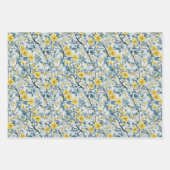Feuille De Papier Cadeau Branches et fleurs jaunes et bleues (Devant 3)