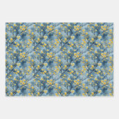 Feuille De Papier Cadeau Branches et fleurs jaunes et bleues (Devant)