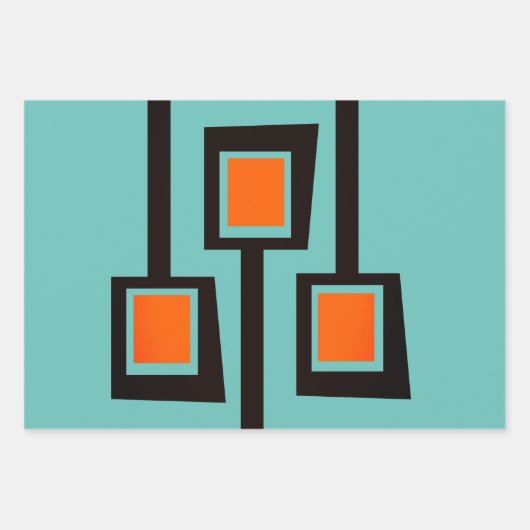 Feuille De Papier Cadeau Branches modernes du milieu du siècle avec des côt (Devant)