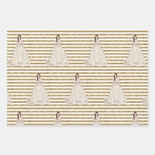 Feuille De Papier Cadeau Brides Mariage Gâteau Parties scintillant or (Devant 2)