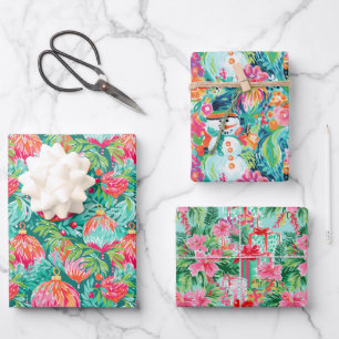 Feuille De Papier Cadeau Bright Palm Beach Noël Ornements Snowman Cadeau