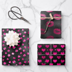 Feuille De Papier Cadeau Brillant rose et noir glamour Feminine Motifs