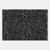 Feuille De Papier Cadeau Brindilles d'argent sur noir (Devant 3)