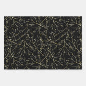 Feuille De Papier Cadeau Brindilles d'or en noir (Devant 3)