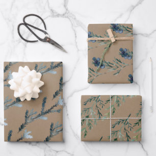 Feuille De Papier Cadeau Broches de genévriers Rustiques Kraft Blue Spruce 