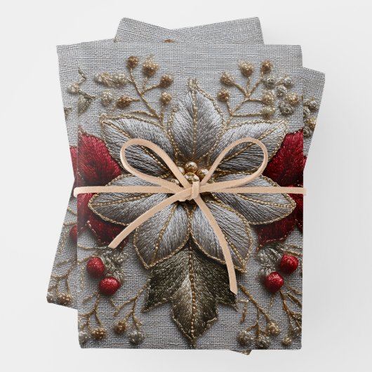 Feuille De Papier Cadeau Broderie festive (En situation)