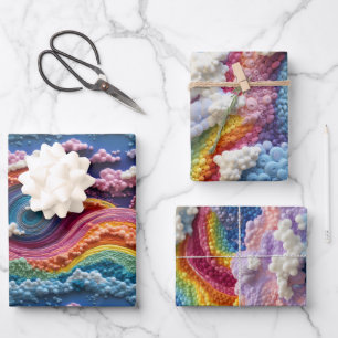 Feuille De Papier Cadeau Broderie Rainbow, Sky et Cloud Design