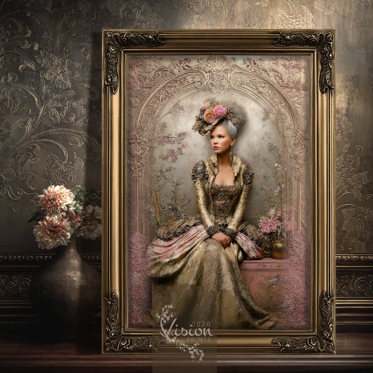 Feuille De Papier Cadeau Bronze Blush Victorian Woman Gold Hummingbirds