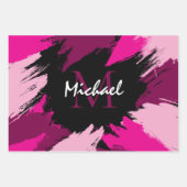 Feuille De Papier Cadeau Brosse nuances de nom rose chaud avec monogramme (Devant 3)