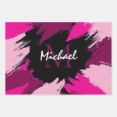 Feuille De Papier Cadeau Brosse nuances de nom rose chaud avec monogramme (Devant 2)