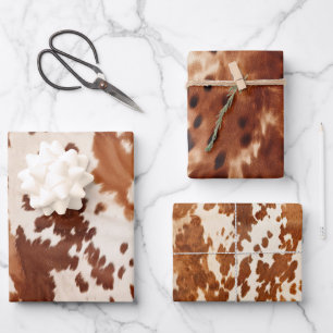 Feuille De Papier Cadeau Brown Cream Cowhide Western