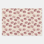 Feuille De Papier Cadeau Brown Cream Hearts Red Lips Baisers Réception de M (Devant 2)