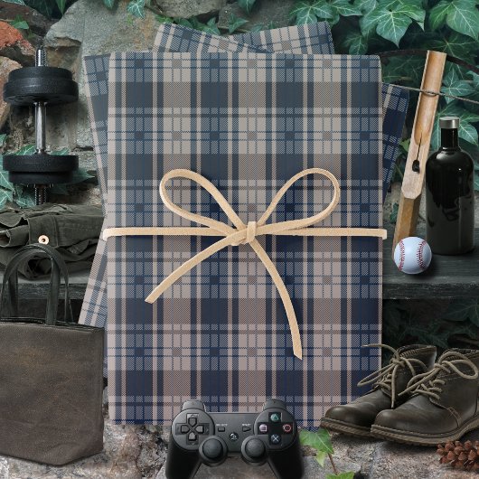 Feuille De Papier Cadeau Brown-Masculine bleu plaid
