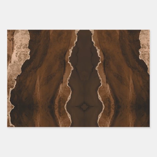 Feuille De Papier Cadeau Brown Rose  Or Parties scintillant Agate Abstrait (Devant 3)