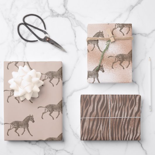 Feuille De Papier Cadeau Brown Zebra Blush Peach Ombre (Recto)