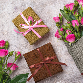 Feuille De Papier Cadeau Brûlage réaliste Or rustique, chocolat et taupe