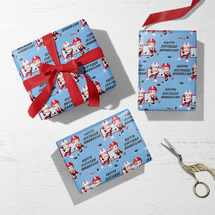 Feuille De Papier Cadeau Brunette Girl Hockey Personnalisé