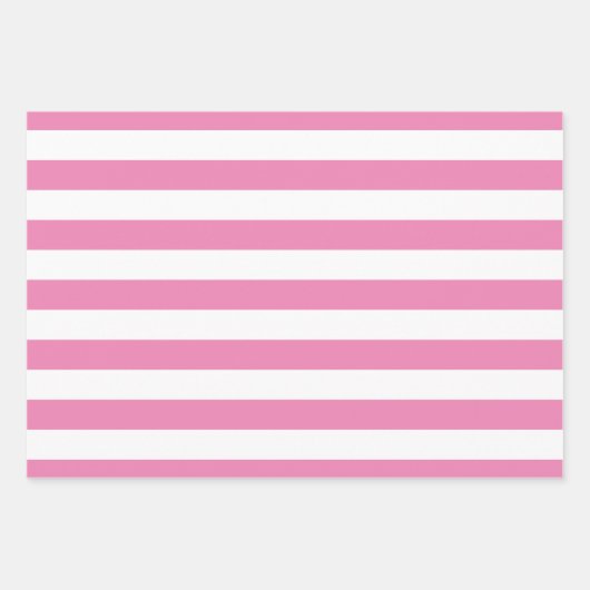 Feuille De Papier Cadeau Bubblegum Pink Polka Point Large rayé et solide (Devant)