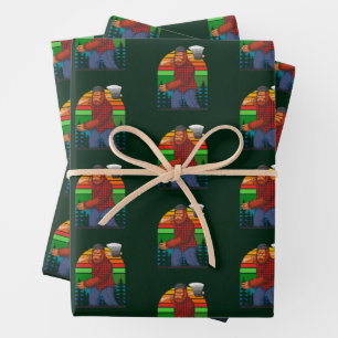 Feuille De Papier Cadeau Bûcheron Bigfoot avec hache Sasquatch forestier am