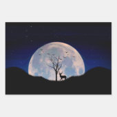 Feuille De Papier Cadeau Buck with Big Rack Against Full Moon (Devant)
