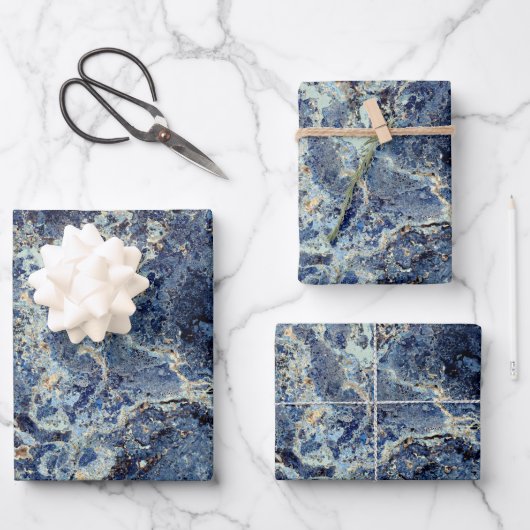 Feuille De Papier Cadeau Bue Gris Marbre Noir & Veines Beige (Recto)