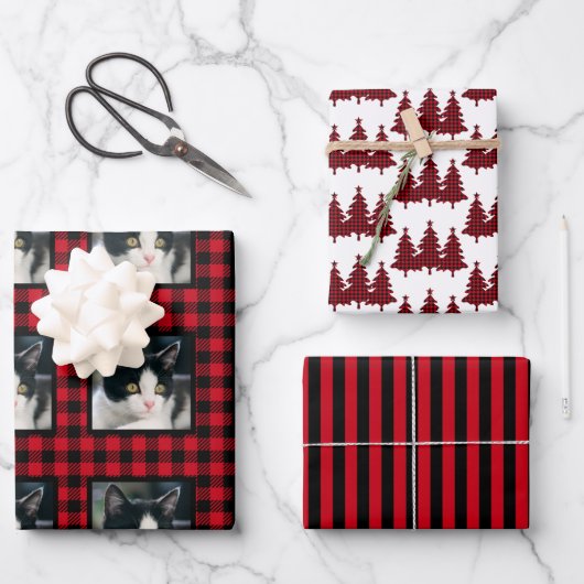 Feuille De Papier Cadeau Buffalo Check Pet Photo Noël (Recto)