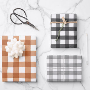 Feuille De Papier Cadeau Buffalo Plaid Black, Burange et Grey En vichy