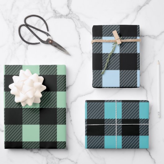 Feuille De Papier Cadeau Buffalo Plaid Tons Vert Et Bleu (Recto)