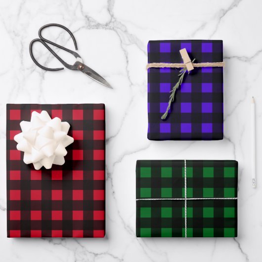 Feuille De Papier Cadeau Buffalo Plaid trio rouge bleu vert (Recto)