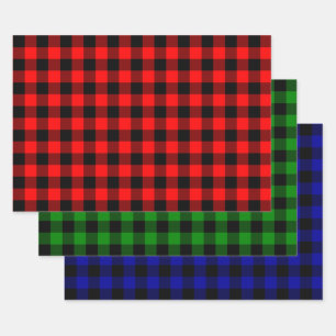Feuille De Papier Cadeau Buffalo plaqué noir et rouge, vert et bleu