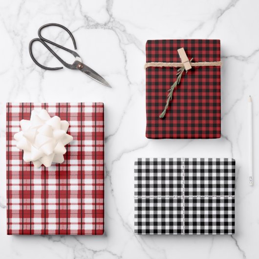 Feuille De Papier Cadeau Buffalo rustique Check Plaid Rouge Noir Blanc (Recto)