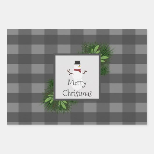 Feuille De Papier Cadeau Buffle gris de neige planté | Gray (Devant)
