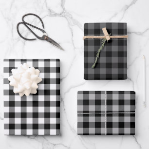 Feuille De Papier Cadeau Buffle noir gris blanc Plaid Holiday
