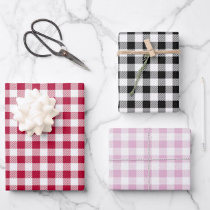 Feuille De Papier Cadeau Buffle noir rose rouge plaqué À damiers sans joint