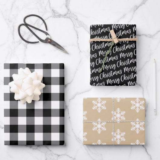 Feuille De Papier Cadeau Buffle noir rustique Joyeux Noël (Recto)