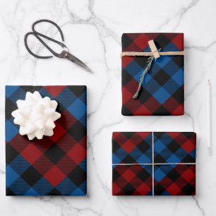 Feuille De Papier Cadeau Buffle rouge et bleu en surface Plaid Holiday