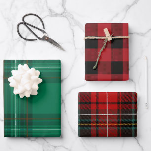 Feuille De Papier Cadeau Buffle rouge vert de Noël Plaid Assorti 