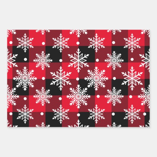 Feuille De Papier Cadeau Buffle vert rouge Plaid Noël Flocon de neige Multi (Devant)
