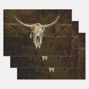 Feuille De Papier Cadeau Bull Skull Western Country Brown Old Russe Grunge