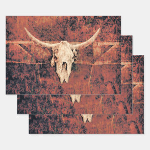 Feuille De Papier Cadeau Bull Skull Western Pays Brown Black Rustic Art