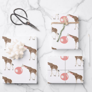 Feuille De Papier Cadeau Bulle de gomme Giraffe soufflante bulle