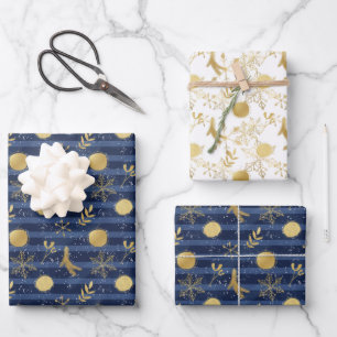 Feuille De Papier Cadeau Bulles Abstraites Gold Snowflake Holiday Blue