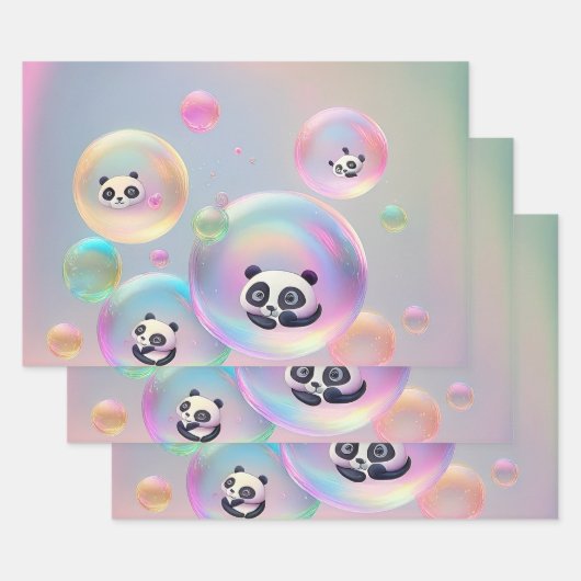 Feuille De Papier Cadeau Bulles de l'ours de Panda (Lot)