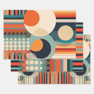 Feuille De Papier Cadeau Bulles rétro Cercles et bandes 338