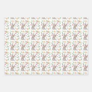 Feuille De Papier Cadeau Bunnies avec fleurs