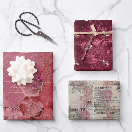 Feuille De Papier Cadeau Burgundy Bee Series Design Cinq (Recto)