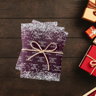 Feuille De Papier Cadeau Burgundy nom argenté