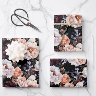 Feuille De Papier Cadeau Burgundy Peonies Motif Floral